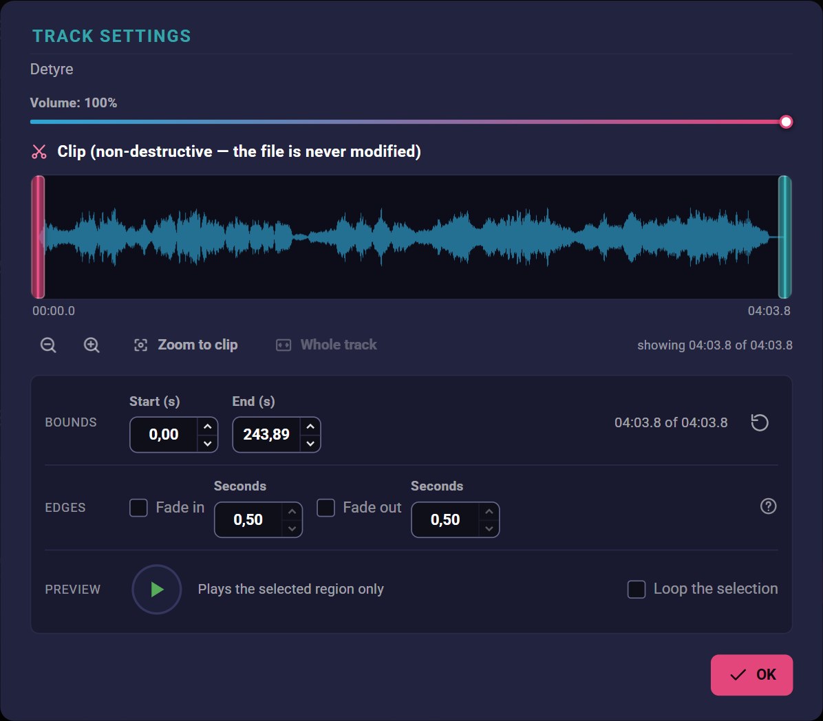 Track settings and clipping