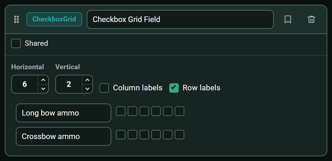 Checkbox grid, configuration