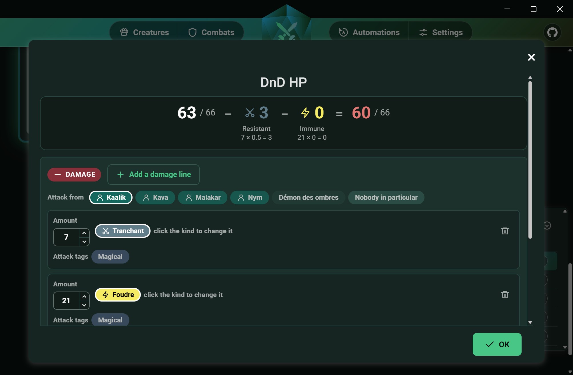 Resolved damage